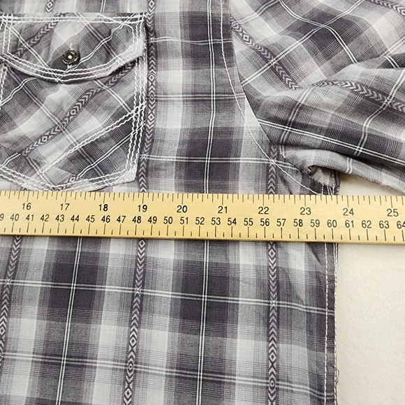 BKE Buckle Shirt Men XL Western Black Gray White Plaid Long Sleeve Metal Buttons - Picture 8 of 12